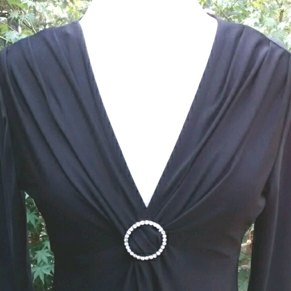 Evan-Picone Little Black Dress Rhinestone Buckle - Picture 3 of 7